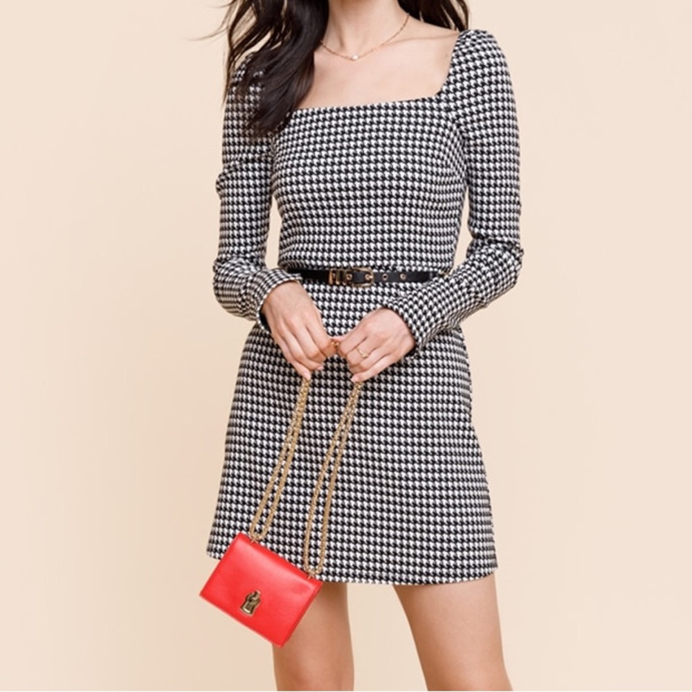 Meridith Houndstooth Long Sleeve Mini Dress